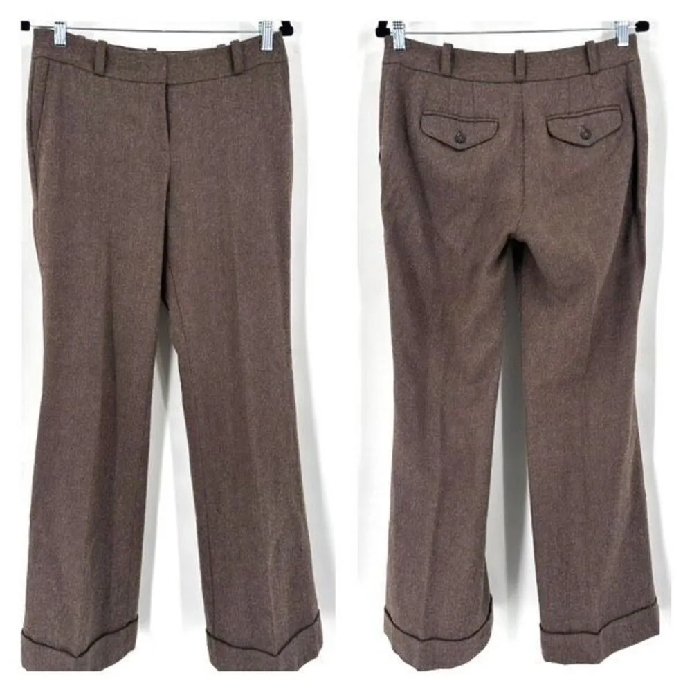 Ann Taylor Julie Cuffed Brown Wool Blend Trouser‎ Pants Flat Front Size 4 Office - Image 2