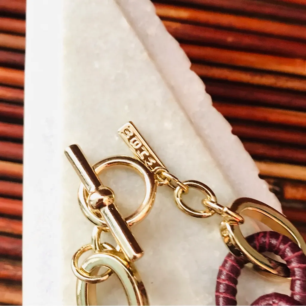 White House Black Market Large Link Leather & Gold Tone Bracelet. NWT - Image 3