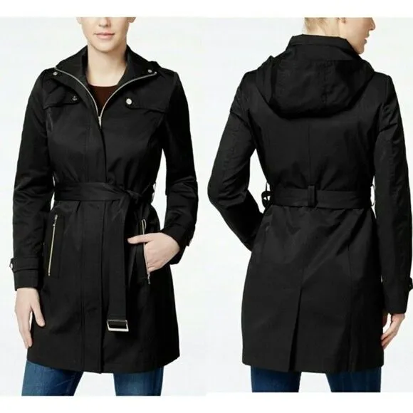 New! IVANKA TRUMP Women's Hooded Zip-Up Trench Coat Black Jacket Size XS - Image 2