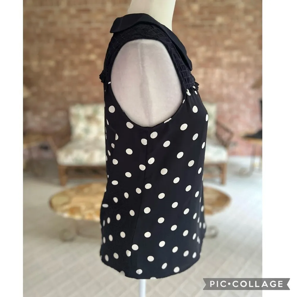 Tommy Hilfiger Top Polka Dot Smocked Black Sleeveless S Dressy Chic Work Retro - Image 12