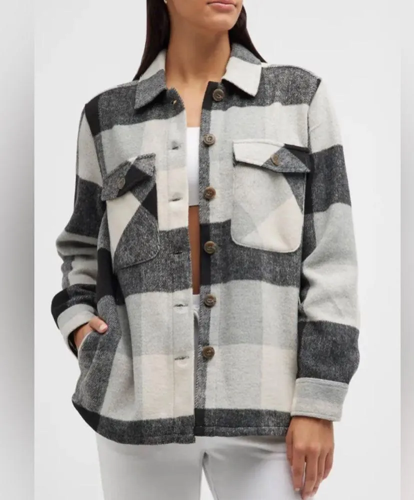 NWT Onia Blanket Shacket Buffalo Plaid Shacket Black & Off-White Shirt Jacket M - Image 4
