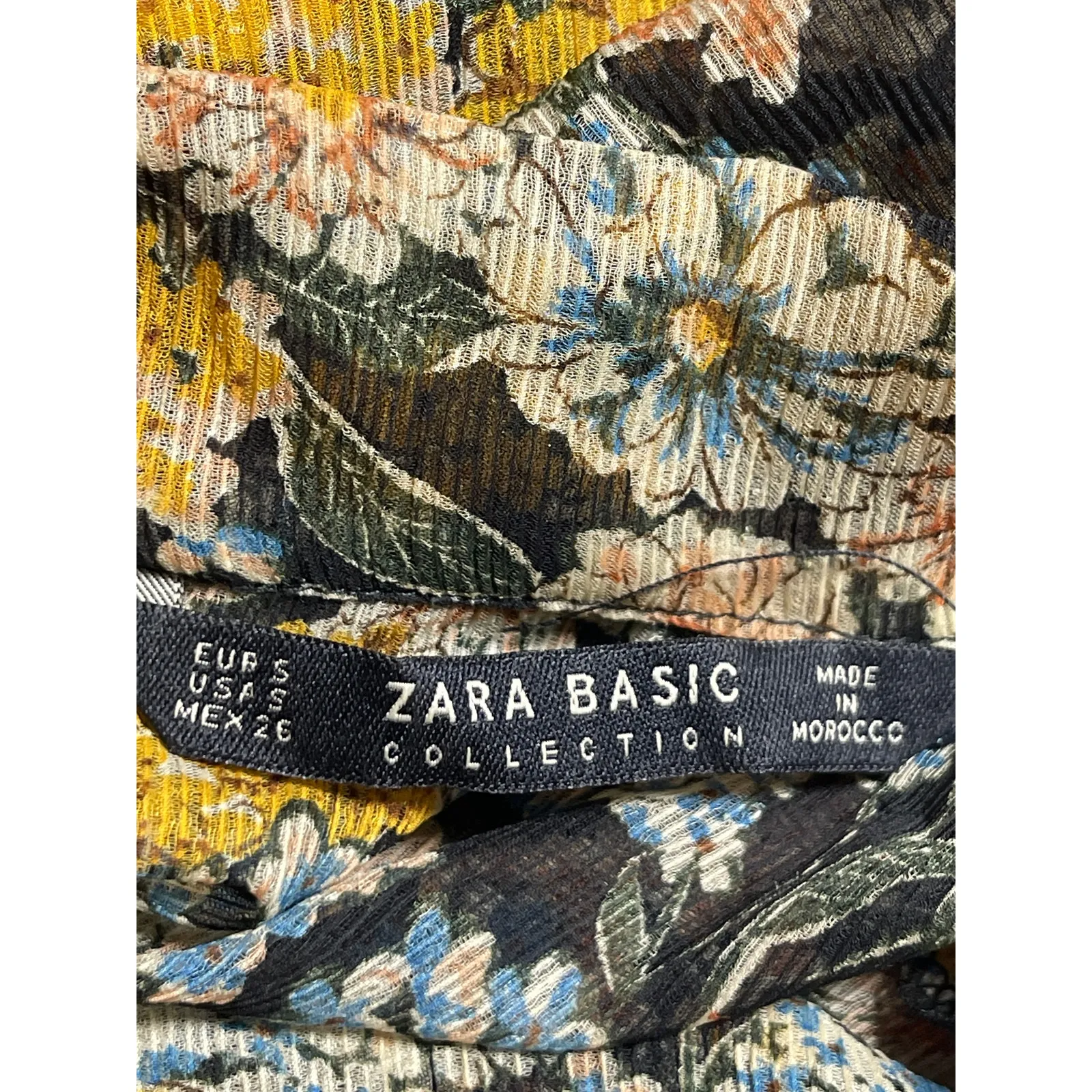 Zara Yellow Floral Ruffled 3/4 Sleeve High Neck Babydoll Mini Shift Dress Size S - Image 5