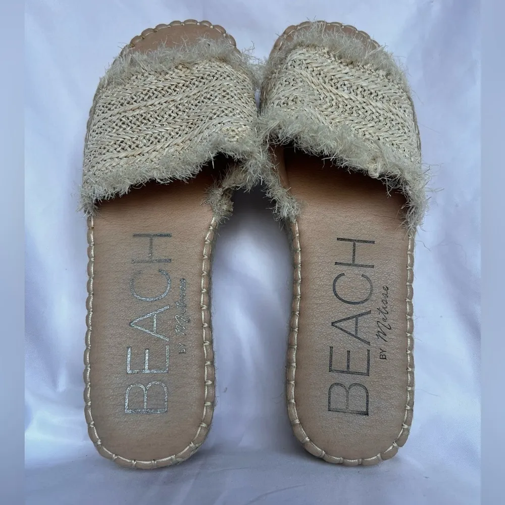 Matisse Seashell Cream Raffia Platform Slides 9 Tan - Image 5