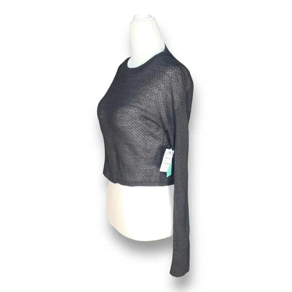 Nordstrom Abound Black Open Weave Knit Long Sleeve Cropped Sweater Top Pullover - Image 2