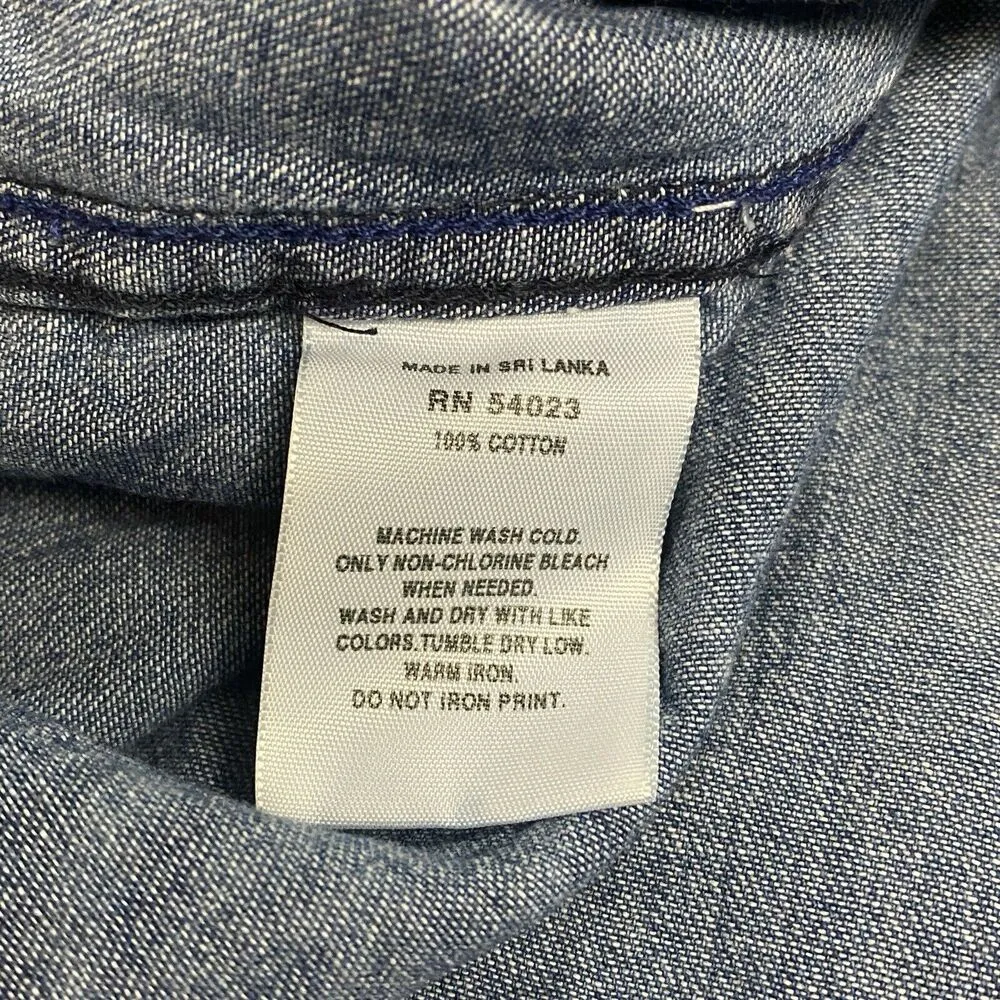 Gap 1969 Shirt Womens Small Chambray Denim Button Up Floral Preppy Rugged Grunge - Image 7