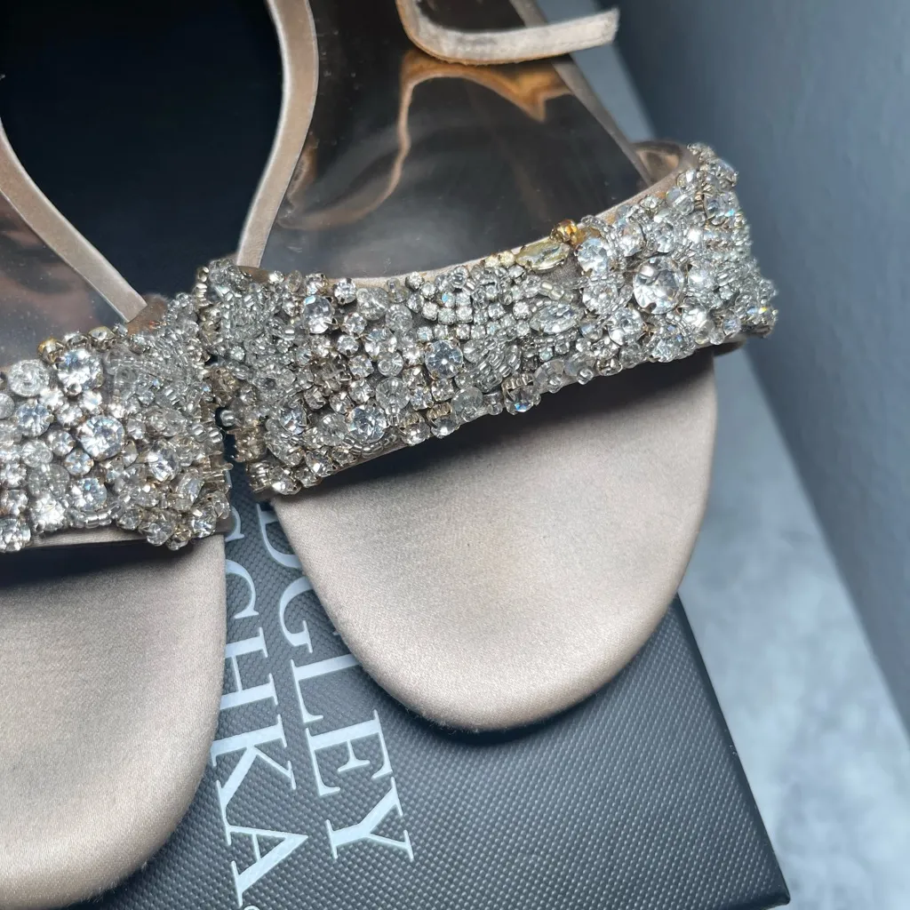 Badgley Mischka Gold Rhinestone Sandals - Image 4