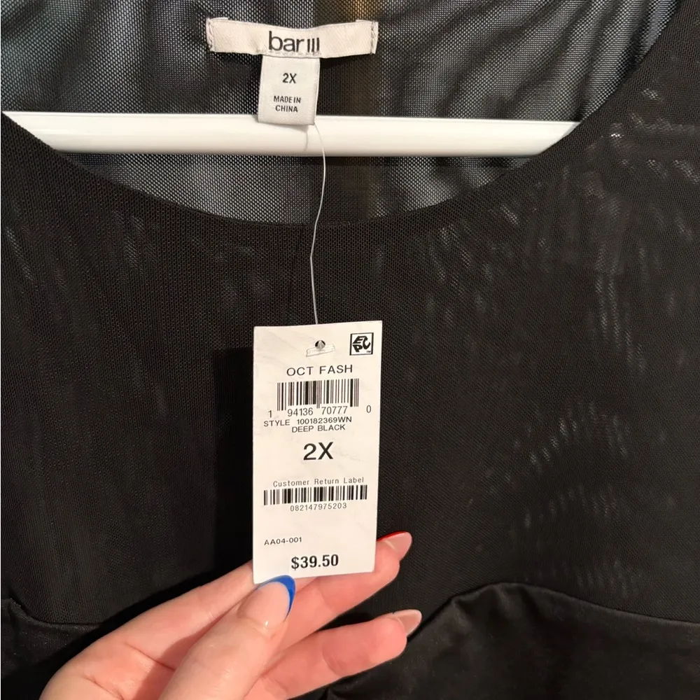 Bar III Black Long Sleeve Mesh Panel Blouse- Size 2X - Image 2