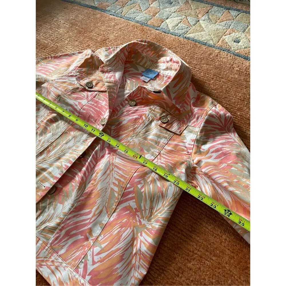 NWOT Lark Lane Tropical Print Blazer Coconut Buttons Size 16 Pink - Image 5