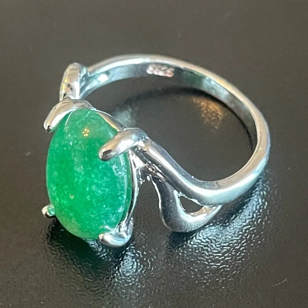 Green jade S925 silver ring size 8.75 - Image 6