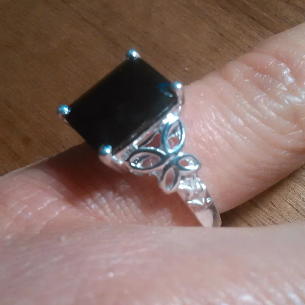 Australian Black Tourmaline Sterling Silver Solitaire Ring (Size 5) - Image 10
