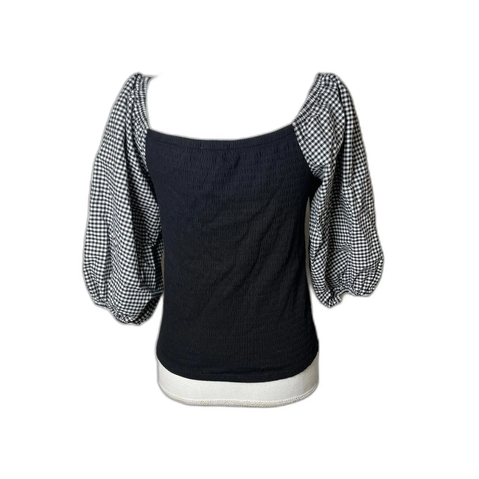 Who Wear What When Where Size S Black Top Gingham Puff Sleeve Anthropologie NWT - Image 5