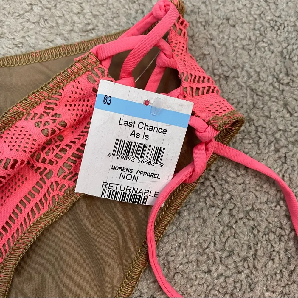 Becca Womens Wanderlust Crochet Emily Hipster Bottoms Size XS Coral Lace Up Side - Image 10