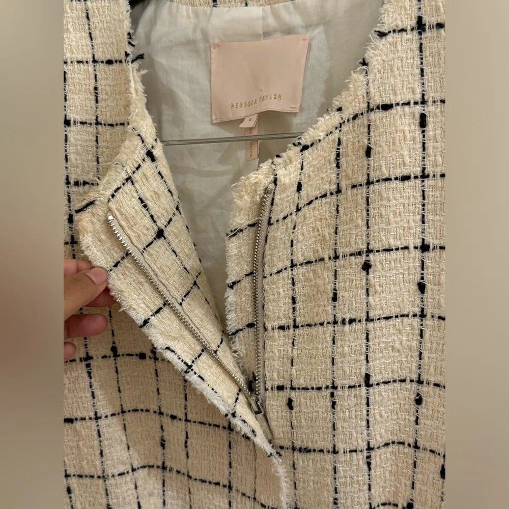 Rebecca Taylor Jacket Cream Zip Front Textured Fringe Blazer and Skirt Set 8 - Image 9