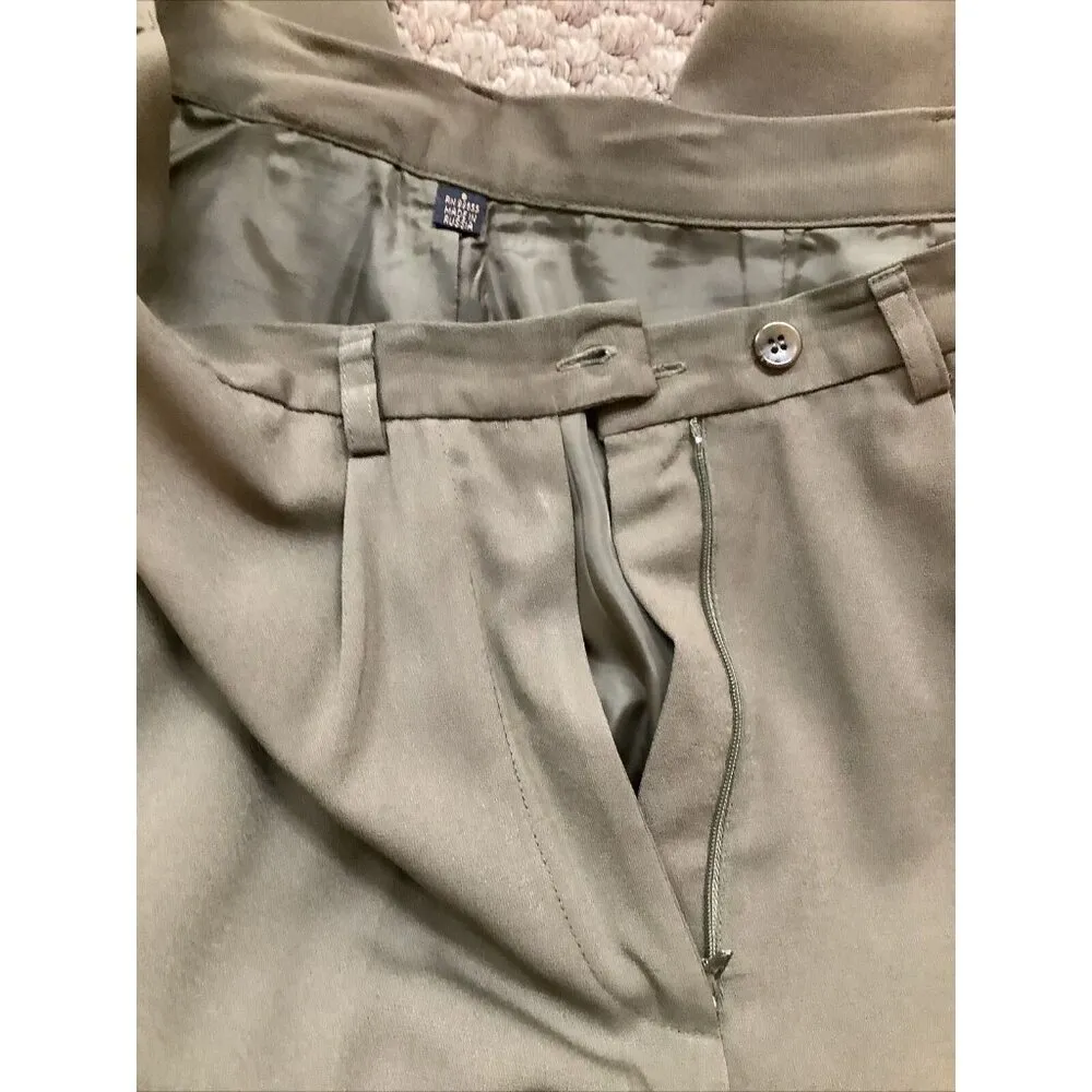 Herman Geist Olive Green Women’s Pant Suit With Shoulder Pads Size 8 (Preowned) - Image 5