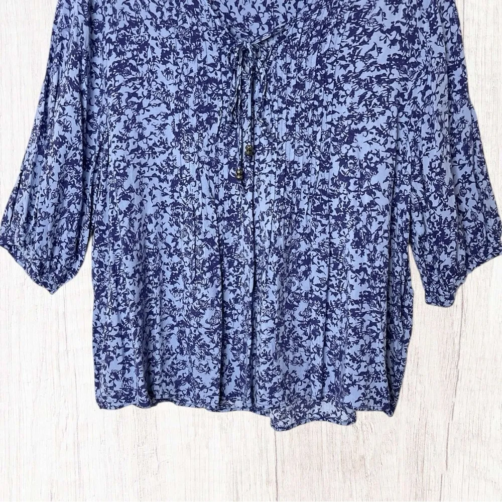 KNOX ROSE Periwinkle Floral 1/2-Sleeve Peasant Top Boho Cottagecore, XXL - Image 3