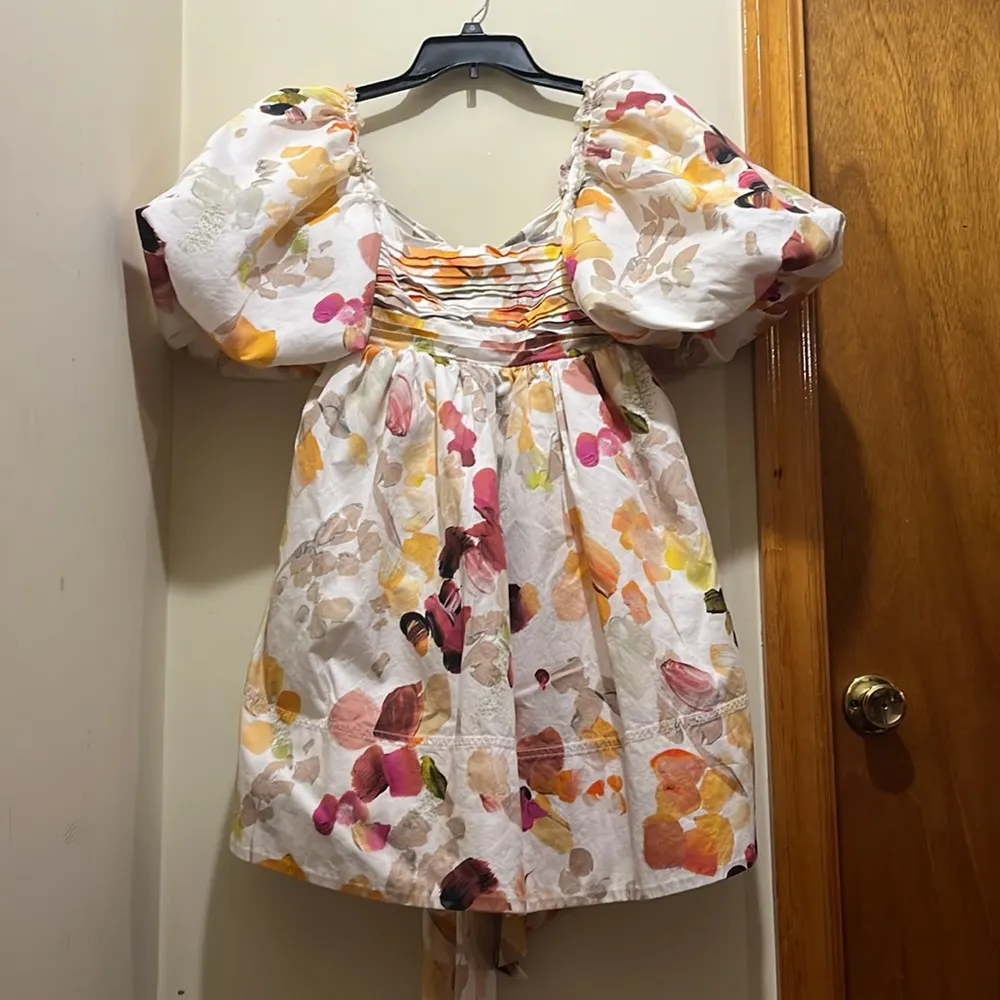 Aje Dasia Puff Sleeve Cotton Minidress In Desert Rose, SIZE 8 US White - Image 5