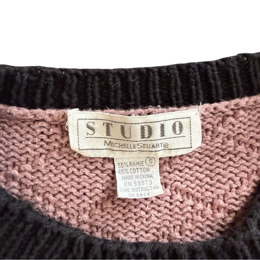 Vintage 80s 90s Studio x Michelle Stuart Roses Knit Sweater Size Small Pink - Image 8