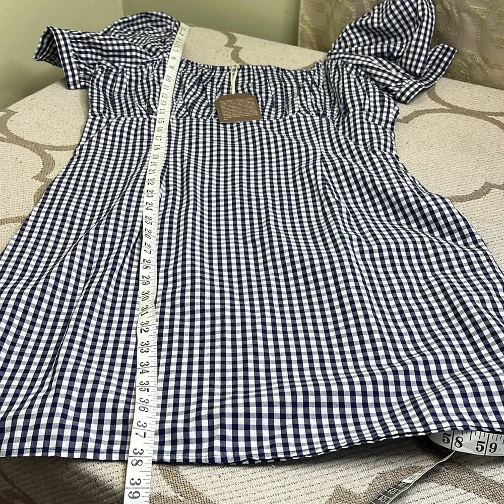 NWT ANTHROPOLOGIE FOREVER THAT GIRL PUFF SLEEVE MINI DRESS BLUE GINGHAM LARGE - Image 15