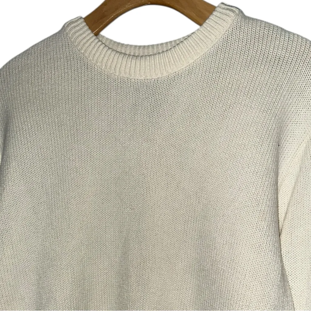 Lands’ End Vintage Women’s Size M Ivory Cream Cotton Knit Crewneck Sweater - Image 2