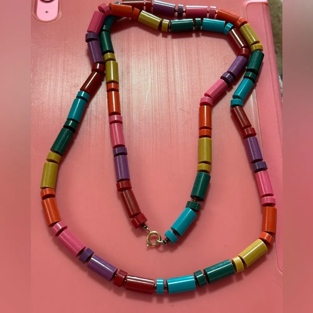 Wooden Colorful Beaded Necklace Red - Image 3