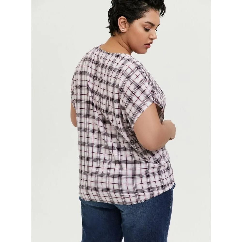 Torrid Womens Plus Size 2X Multicolor Plaid Challis Tie Front Dolman Midi Top - Image 8