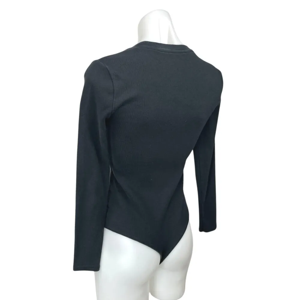 Abercrombie & Fitch Black Rib Knit Long Sleeve Crew Neck Bodysuit Sweater Top M - Image 2