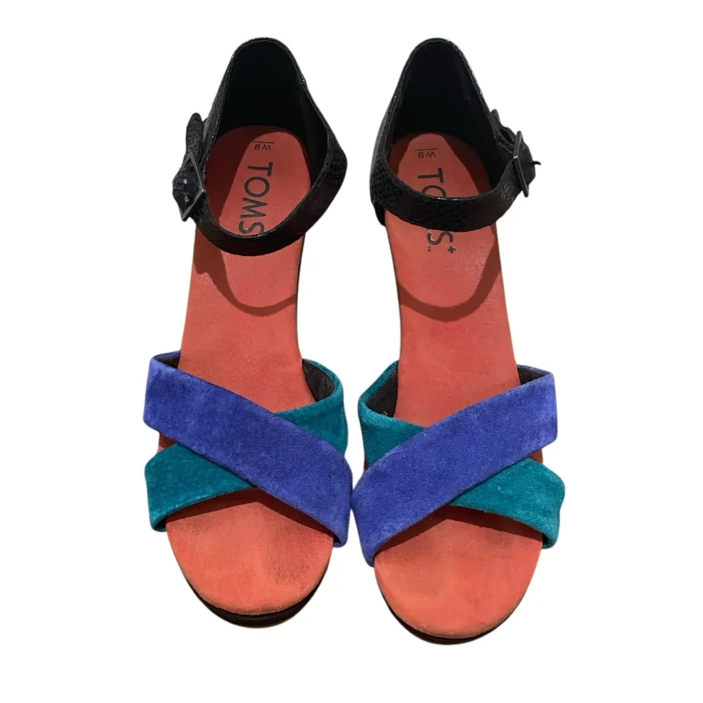 Toms Platform Wedge Sandals Multicolor Womens Size 9 Open Toe Ankle Strap - Image 4