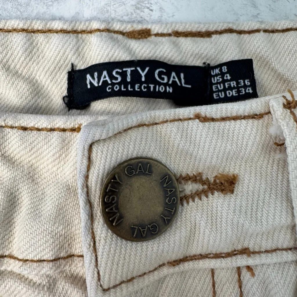 Nasty Gal Wide Leg Jeans US 4 Beige with Brown Stitching Organic Cotton - Image 3