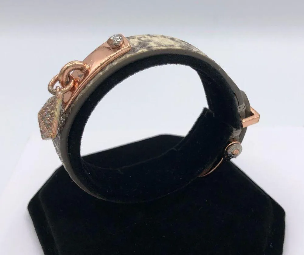 Henri Bendel Snakeskin Leather Rose Gold Adjustable Bracelet Rhinestone Pyramid - Image 3