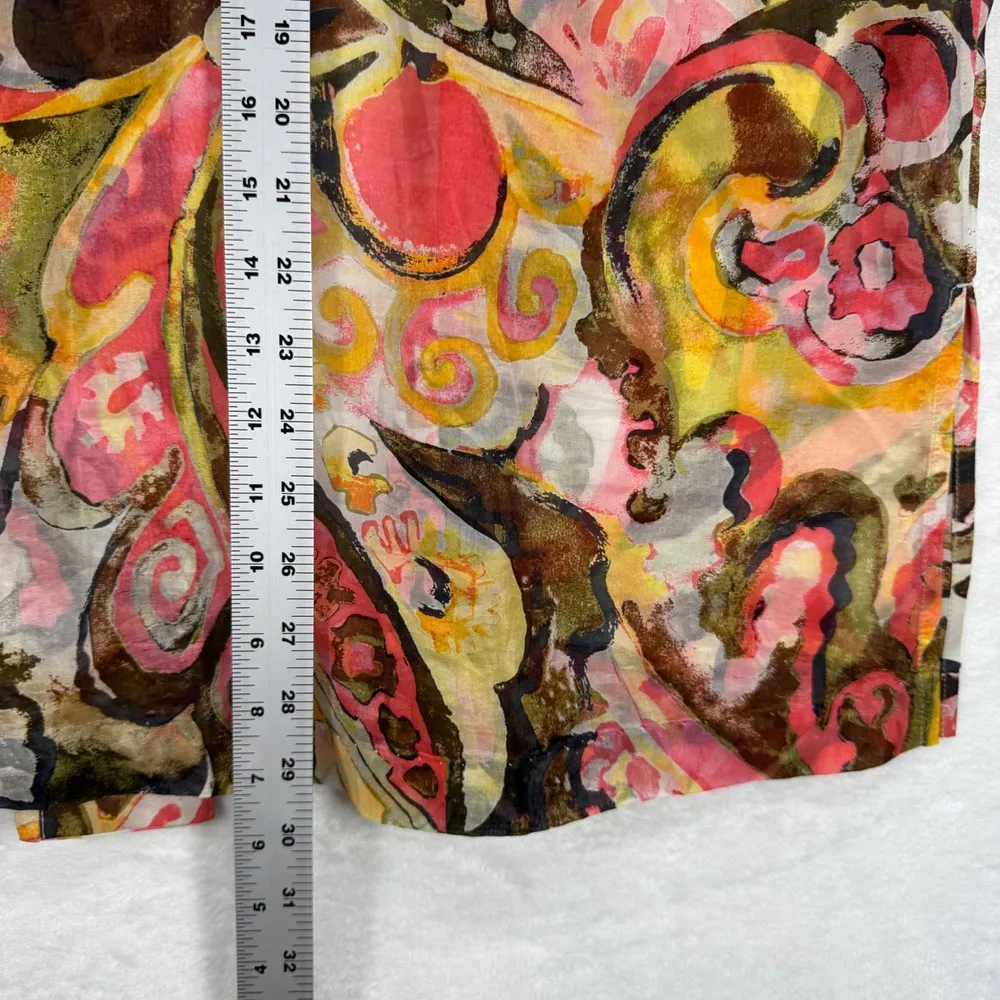Chico's Silk Tunic Top Abstract Print Button Down Long Sleeve Blouse Size 1 US M - Image 7