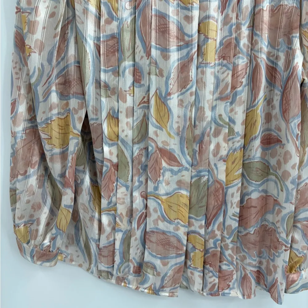 Vintage Shiny Floral Pastel Peters 80s Ashley boho floral ShoulderPads blouse 10 Blue - Image 5