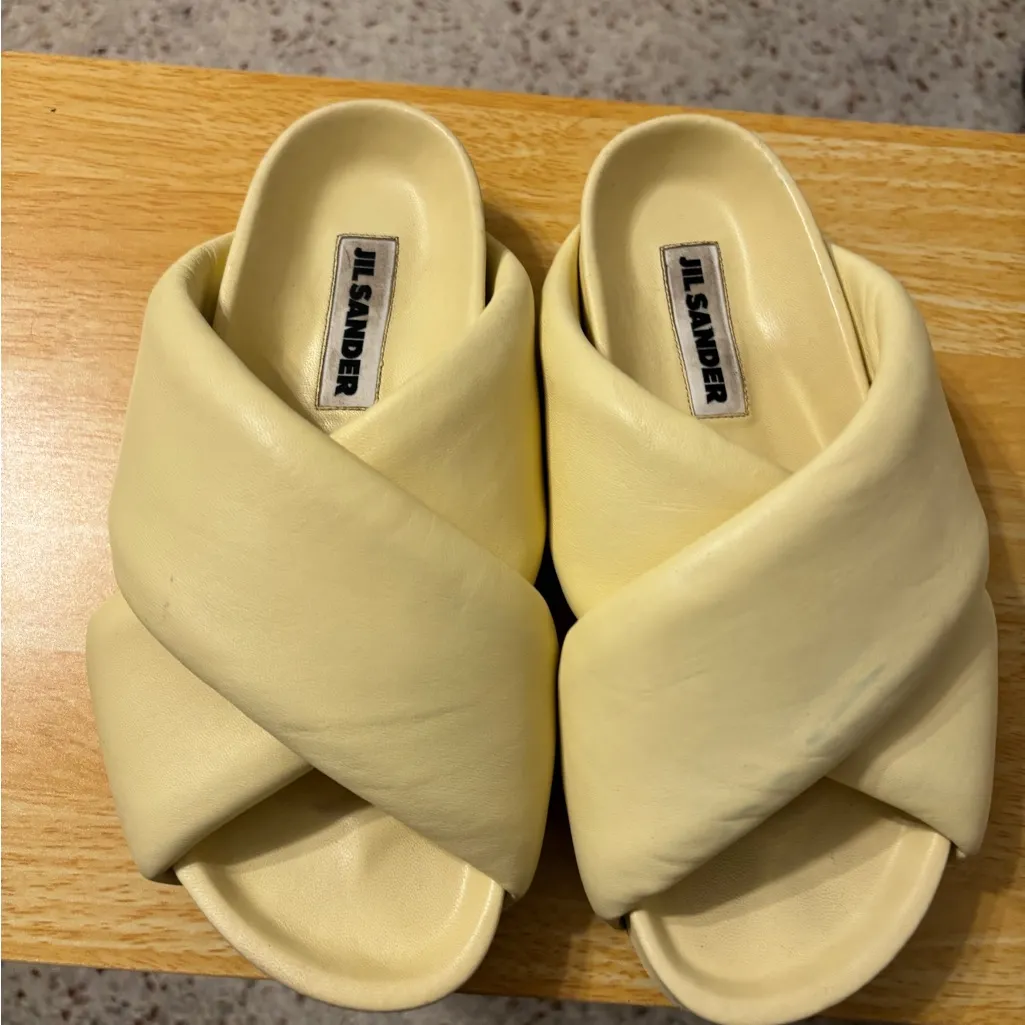 Jill Sanders criss cross leather oversized sandals yellow 5.5 - Image 12