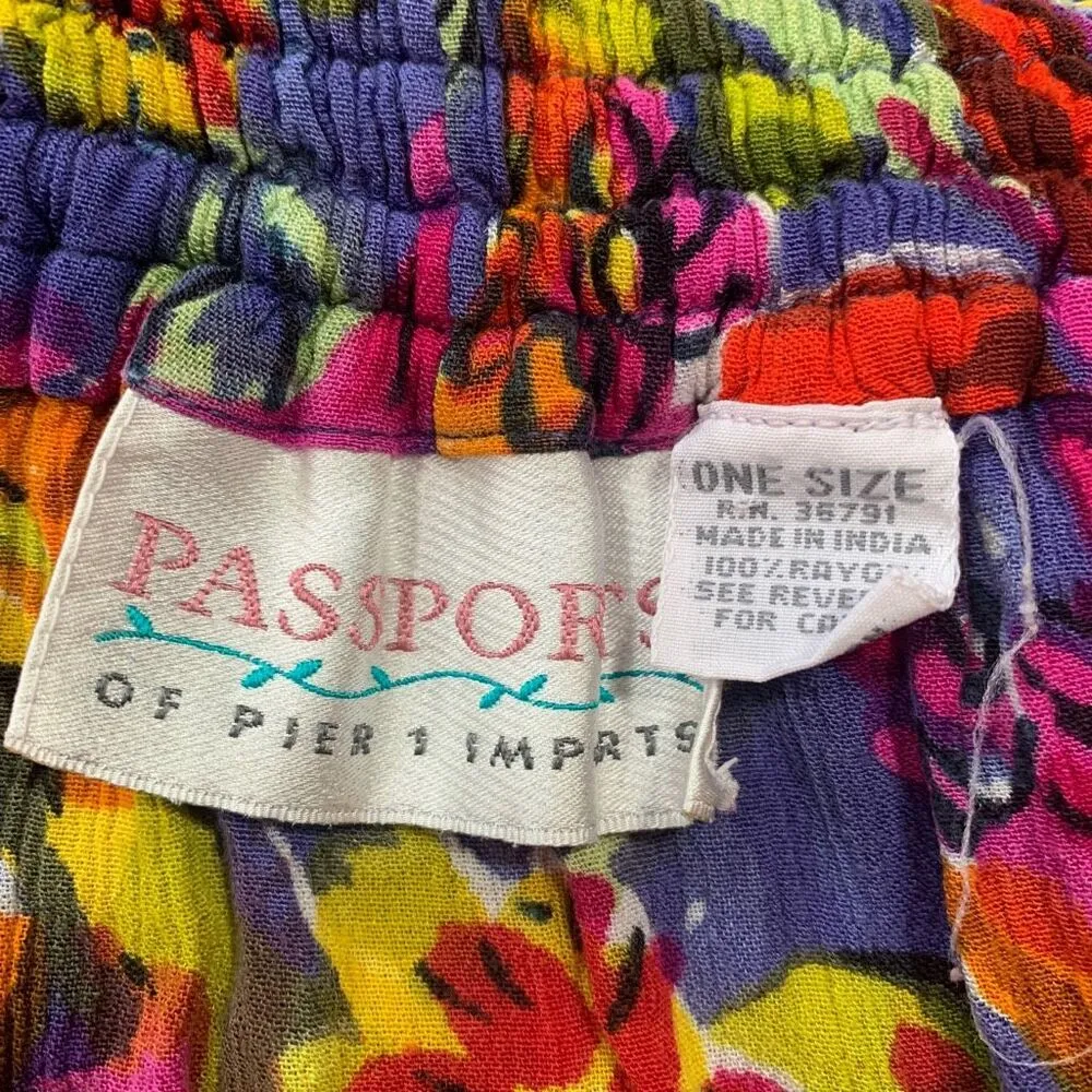 Vintage 90s Maxi Skirt Multicolored Tropical Floral Design Tiered Tie Front Pink Size L - Image 6