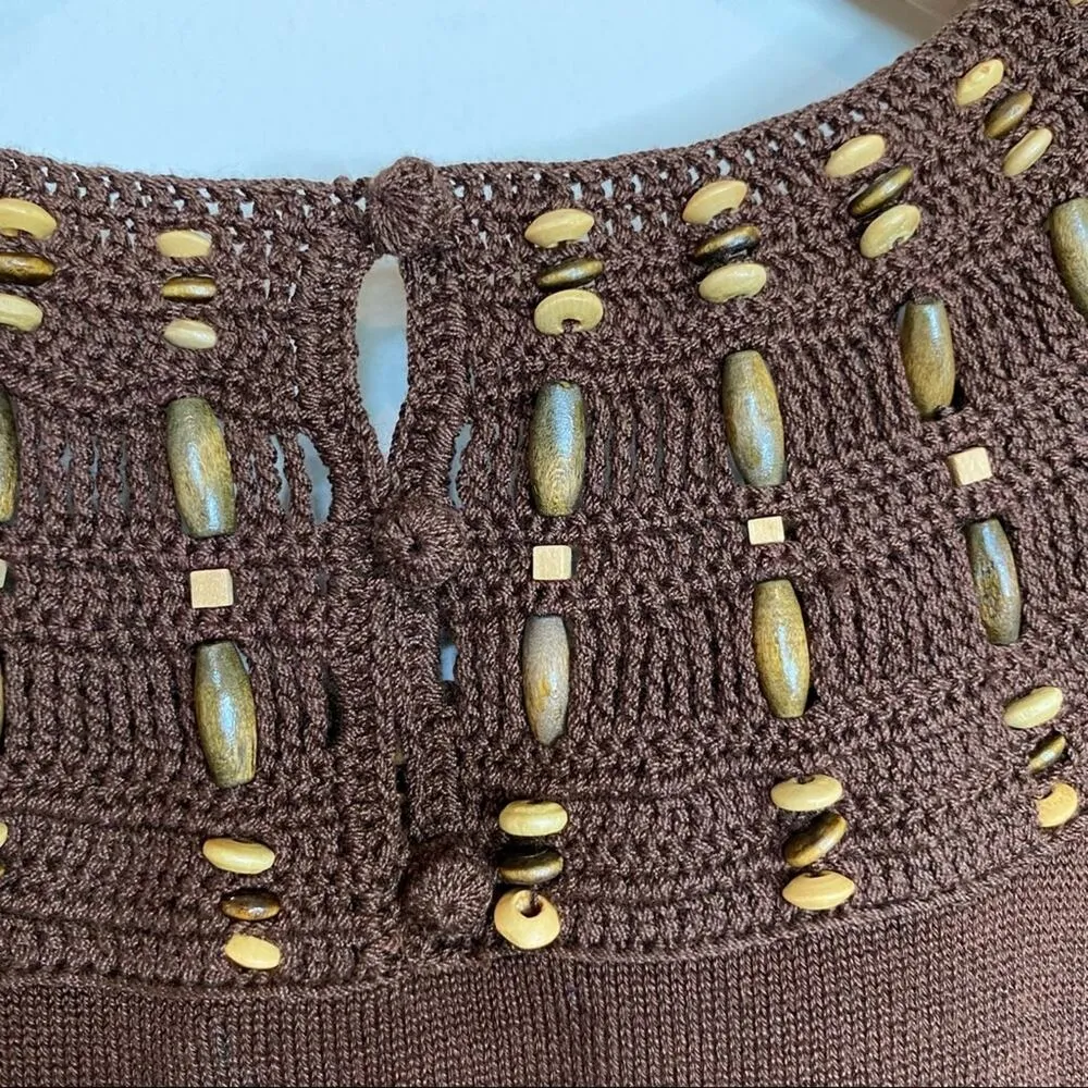 Jones New York brown beaded embellished sleeveless rib knit top boho small NEW - Image 7