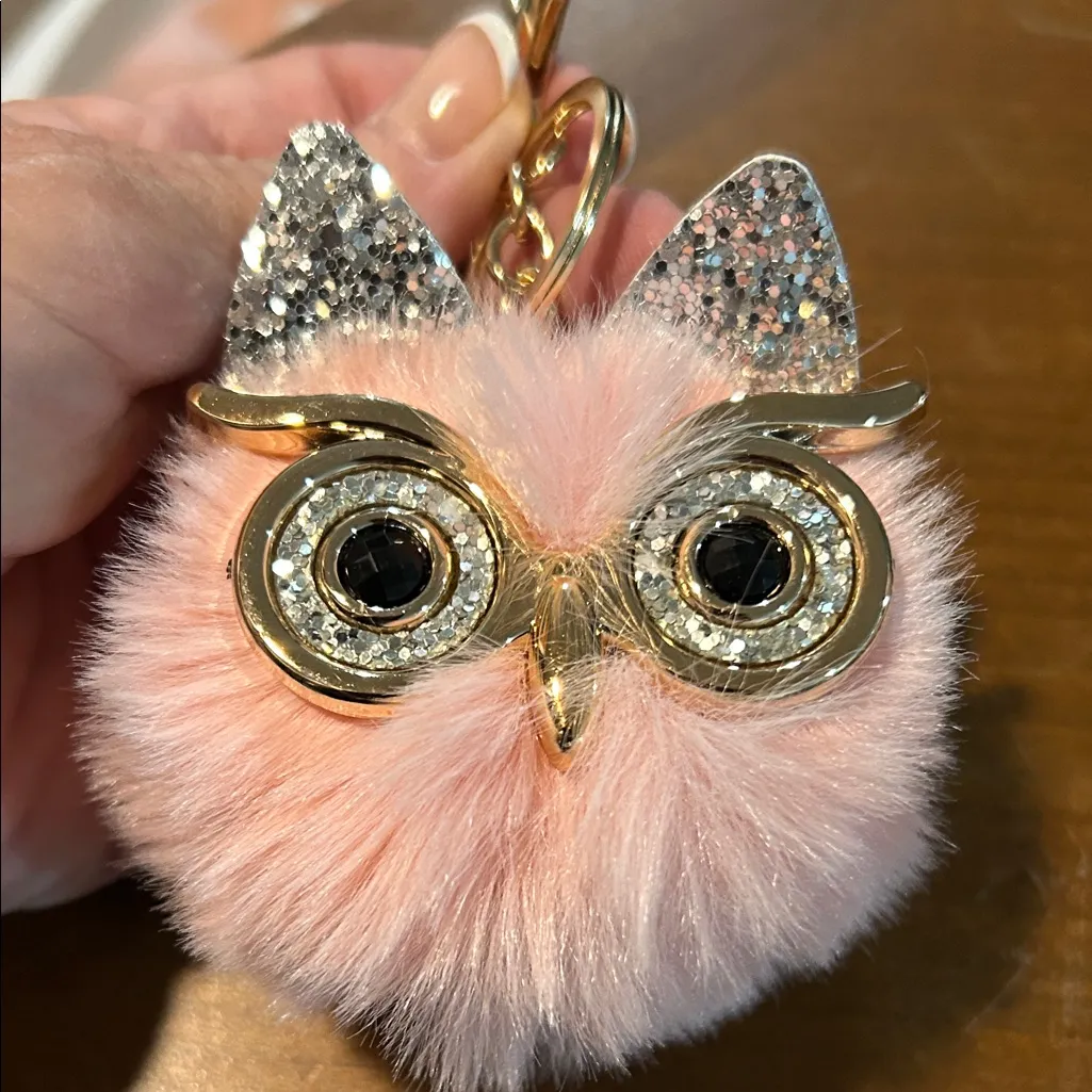 Pink and Gold Owl Keychain Bag Charm NWOT - Image 2