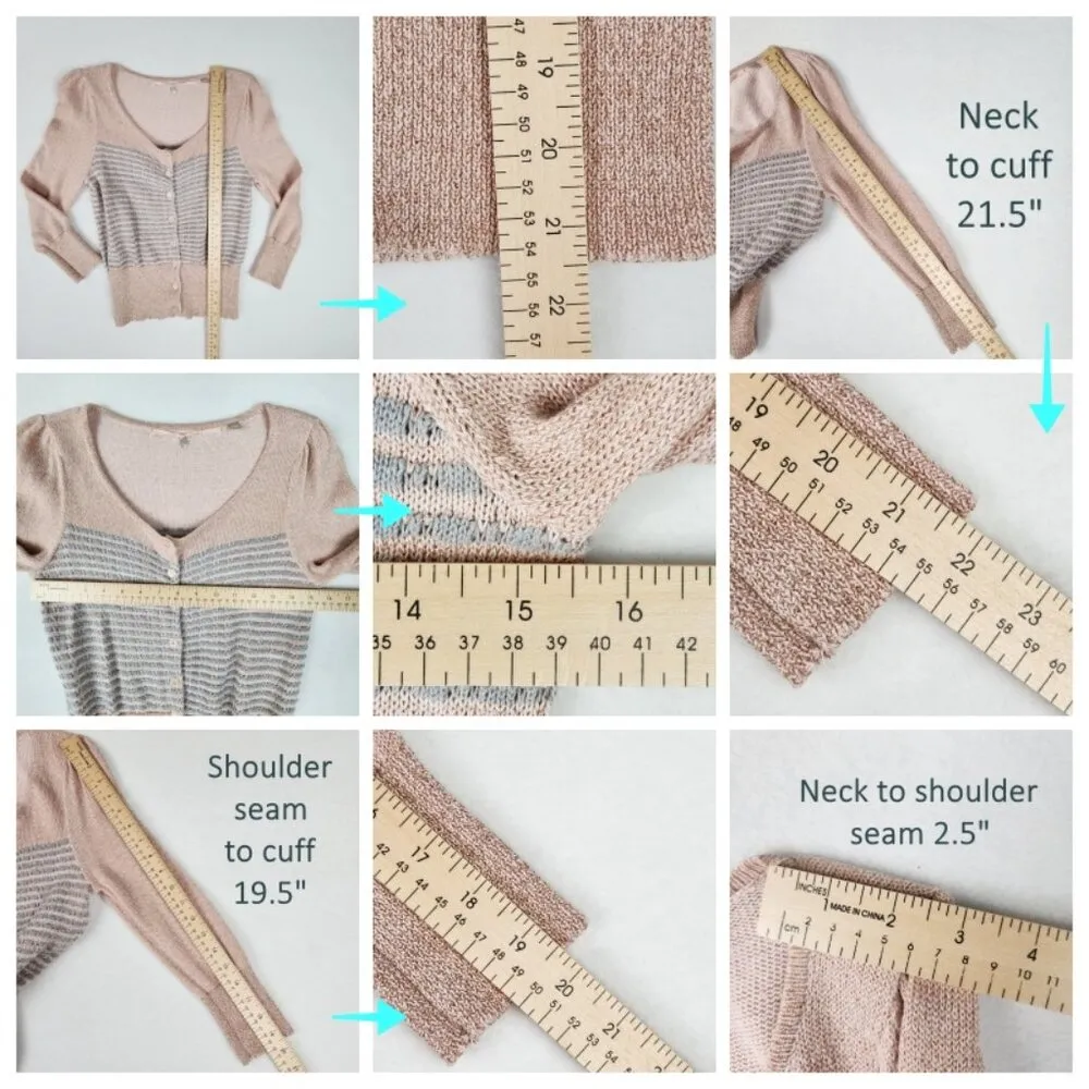 Anthropologie Knitted & Knotted Metallic Cardigan Size S Pink Blue Gold - Image 8