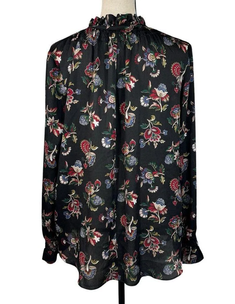 Ann Taylor Medium Top Floral Long Sleeve Keyhole Ruffled V-Neck Lightweight - Image 5