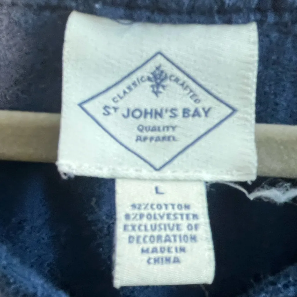 St. John's Bay Deep Blue Cuffed Sleeve Blouse with Mandarin Collar 1/4 Button-Up - Image 6