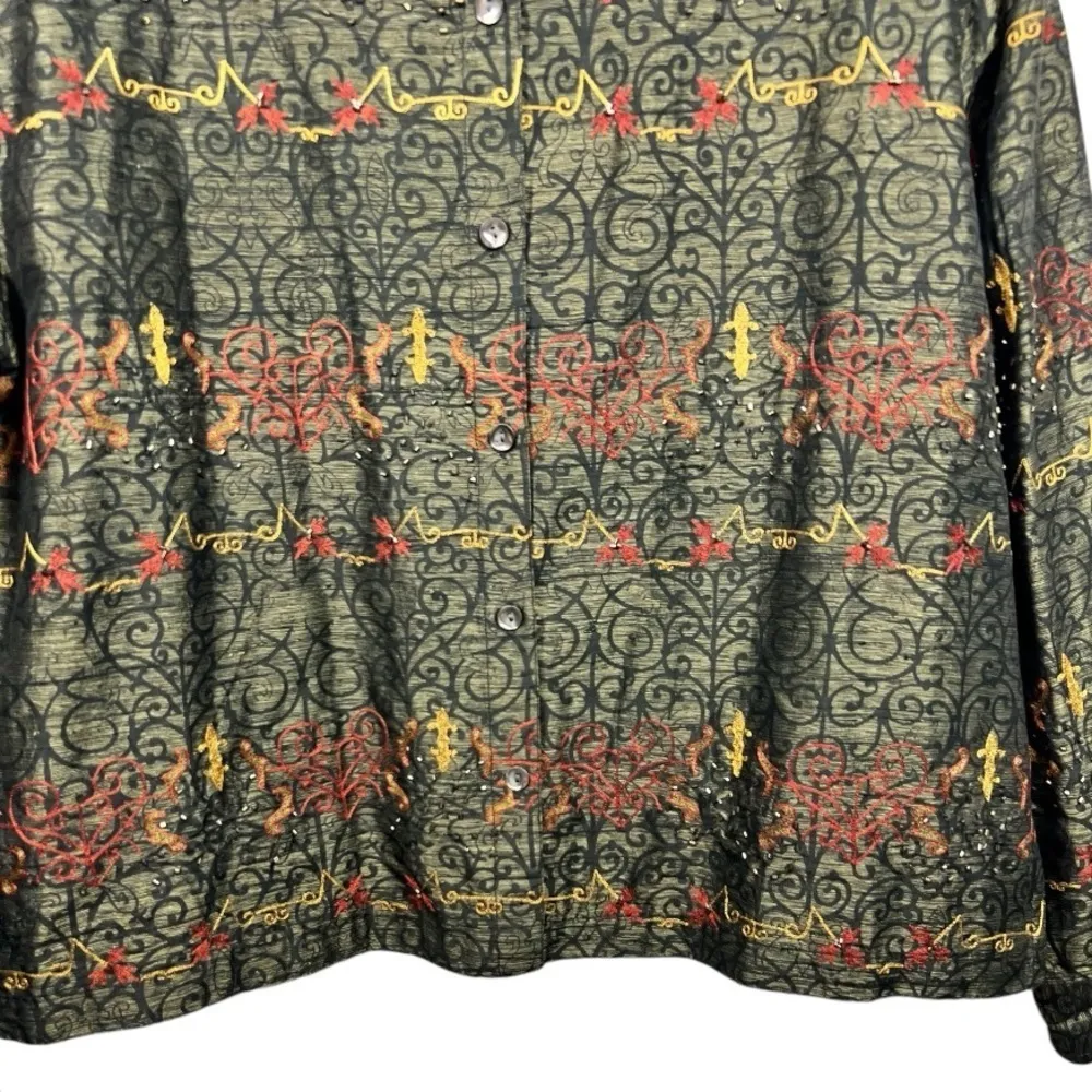 Chico’s Design Vintage Silk Embroidered Beaded Jacket‎ 2/L (12) - Image 8