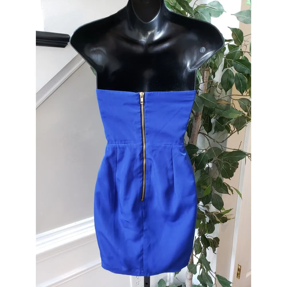 Naven Knee Length Dress Womens XS Blue Lined Pleated Back Zip Off The Shoulder - Image 5