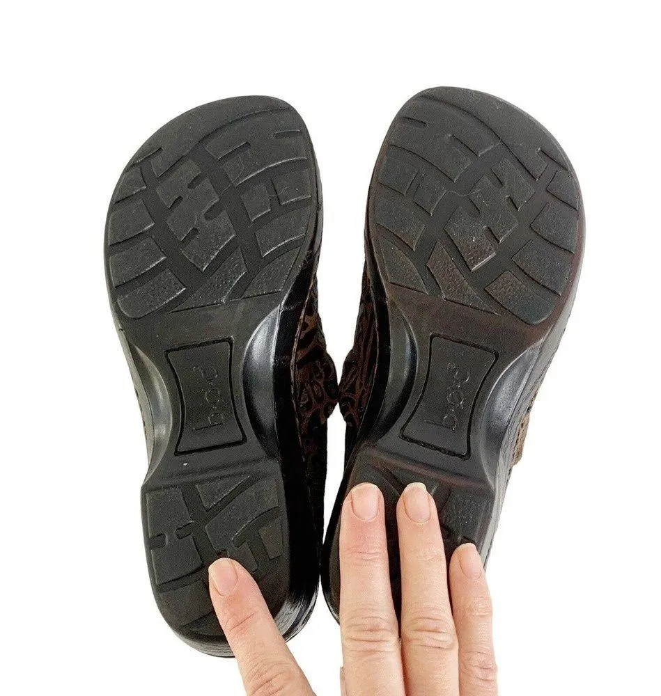 Born BOC Peggy Clogs Women Size 6.5 M Brown Tooled Leather Suede Embossed Shoes - Image 8