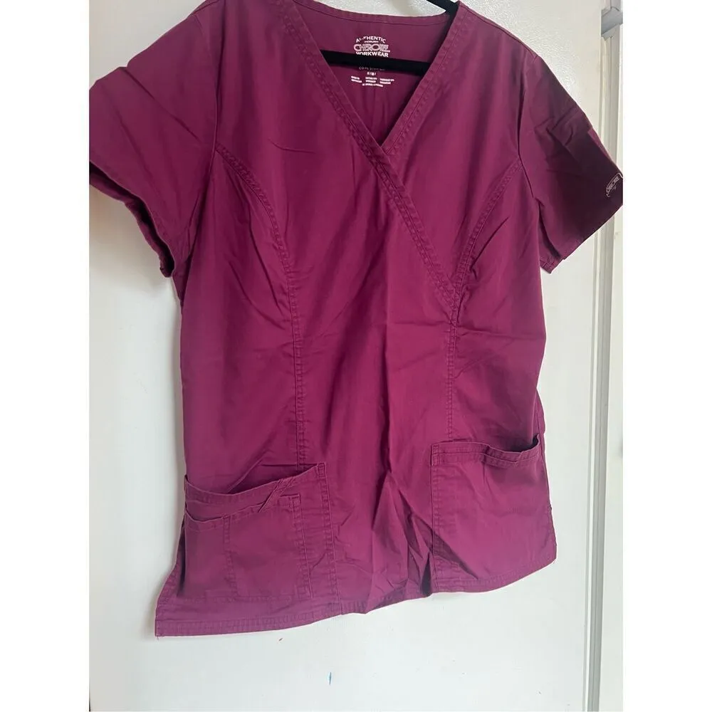 Cherokee Workwear Wine Scrub Top Woman’s Size Medium - Image 2