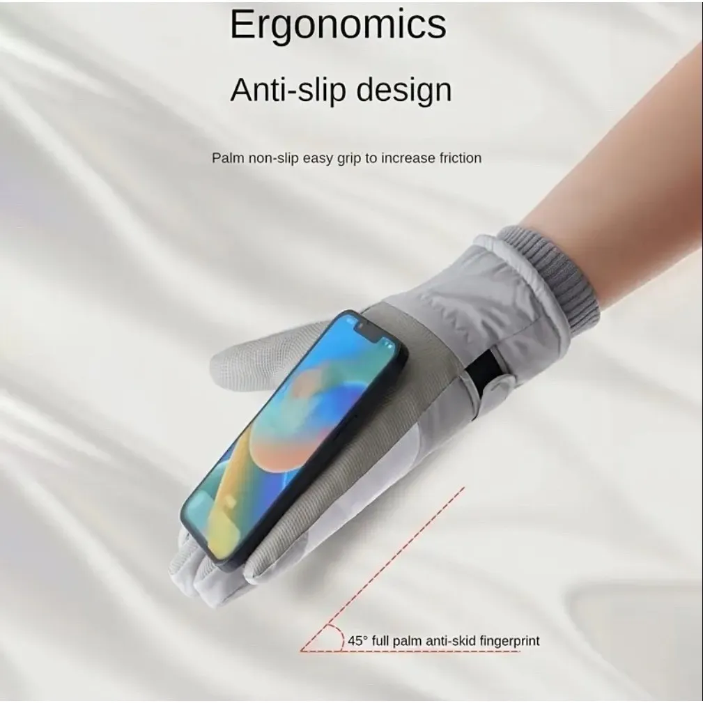 Winter Insulated Touchscreen Windproof Purple Ski Gloves OS Fleece Lined Women's - Image 2