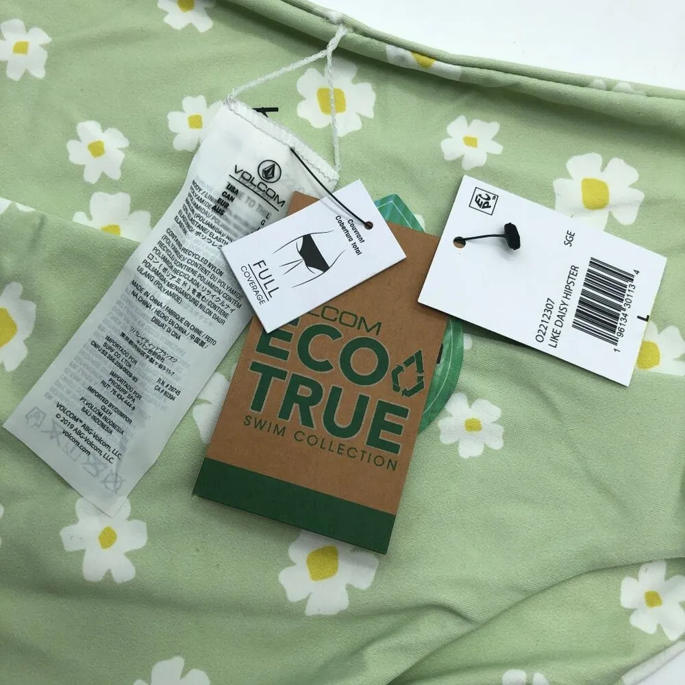 Volcom Womens Eco True Full Coverage Swim Bikini Bottom Daisy Hipster Green L - Image 5