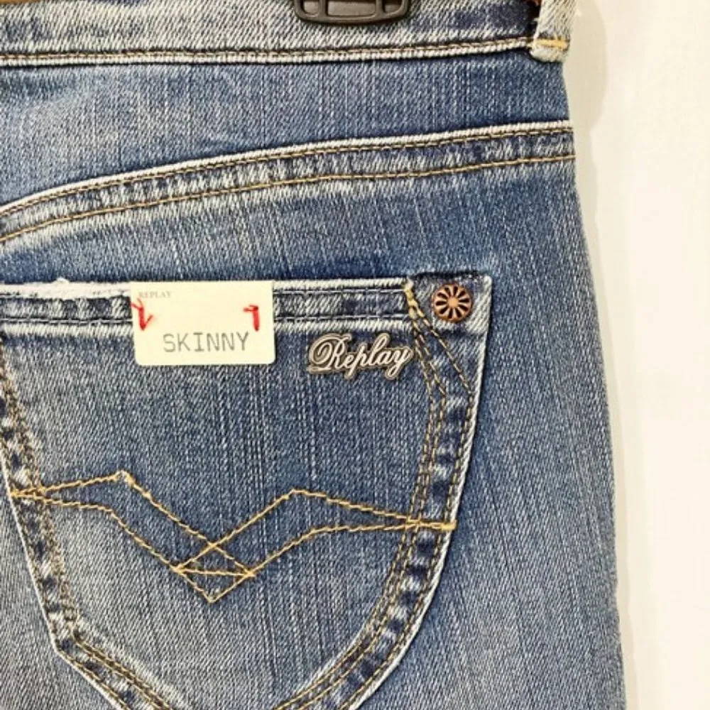 Replay women's size 28 belted tapered slit leg "KIMDON" Kim Kardashian jeans Blue - Image 5