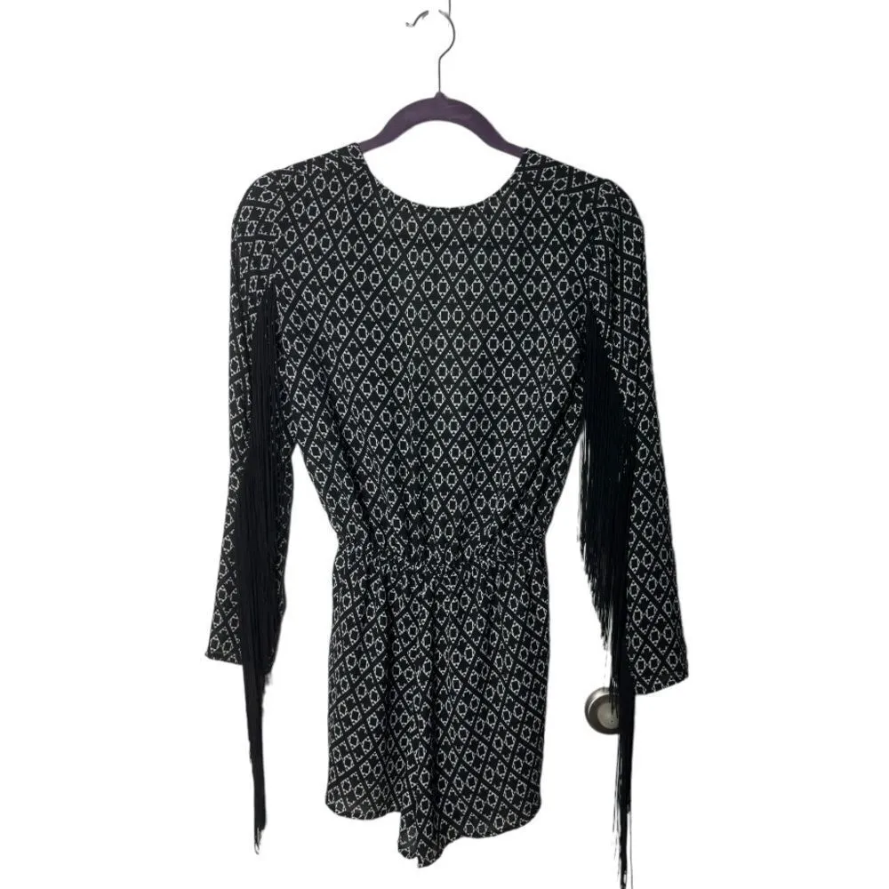 H&M Coachella SZ 6 black and white abstract romper with fringe - Image 6