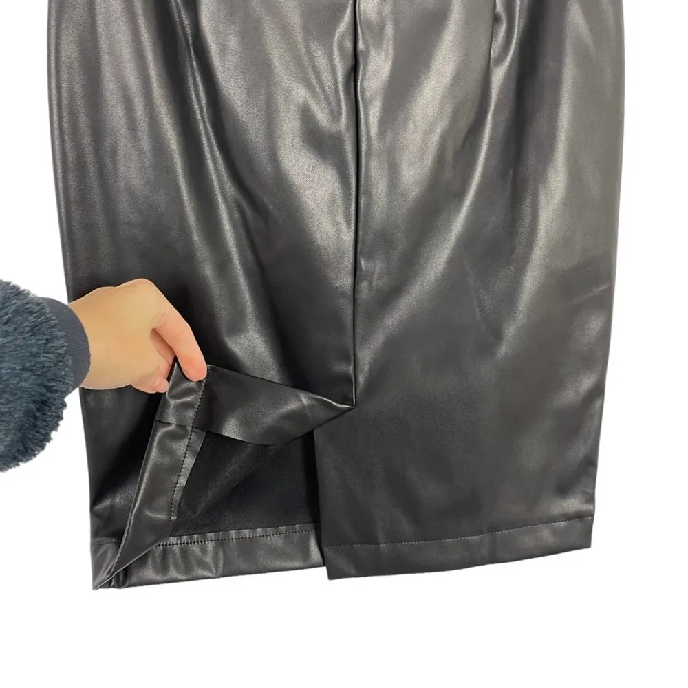 Aprll Black Faux Leather High Waist Midi Pencil Skirt Size Small - Image 10