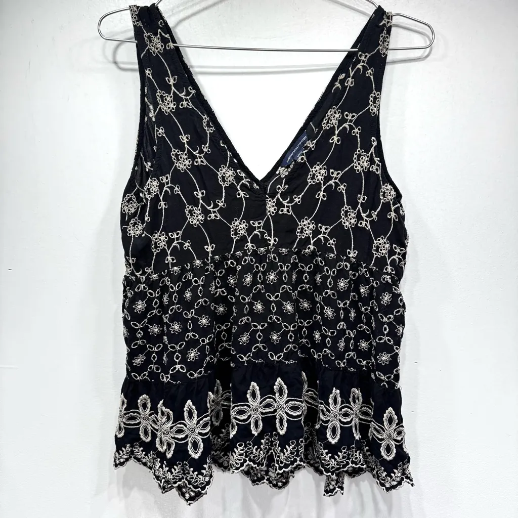American Eagle Outfitters AEO Black Beige Eyelet Babydoll Tank Top Y2K Vibe Boho - Image 6