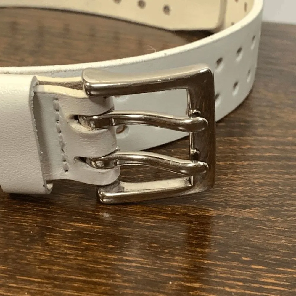 32" White Leather Belt White - Image 4