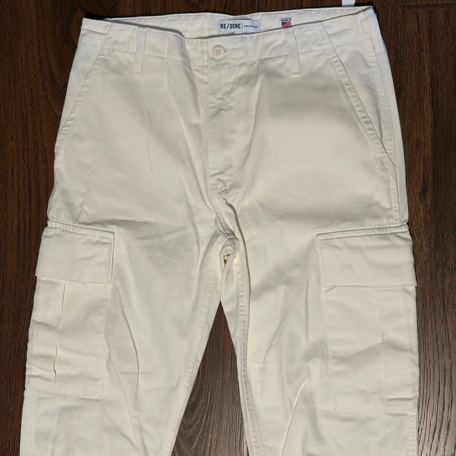 RE/DONE‎ Originals Sz 27 Off White Cargo Pant Jeans Women's Cotton Straight Leg - Image 3
